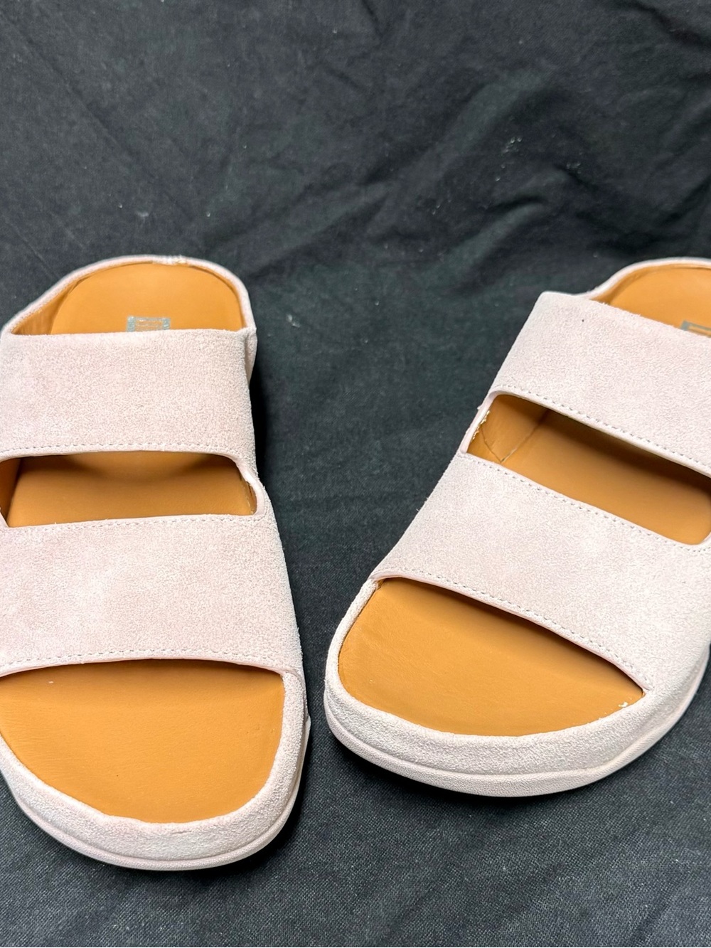 FitFlop Shuv Two Bar Light Pink Suede Double-Strap Slide Sandals